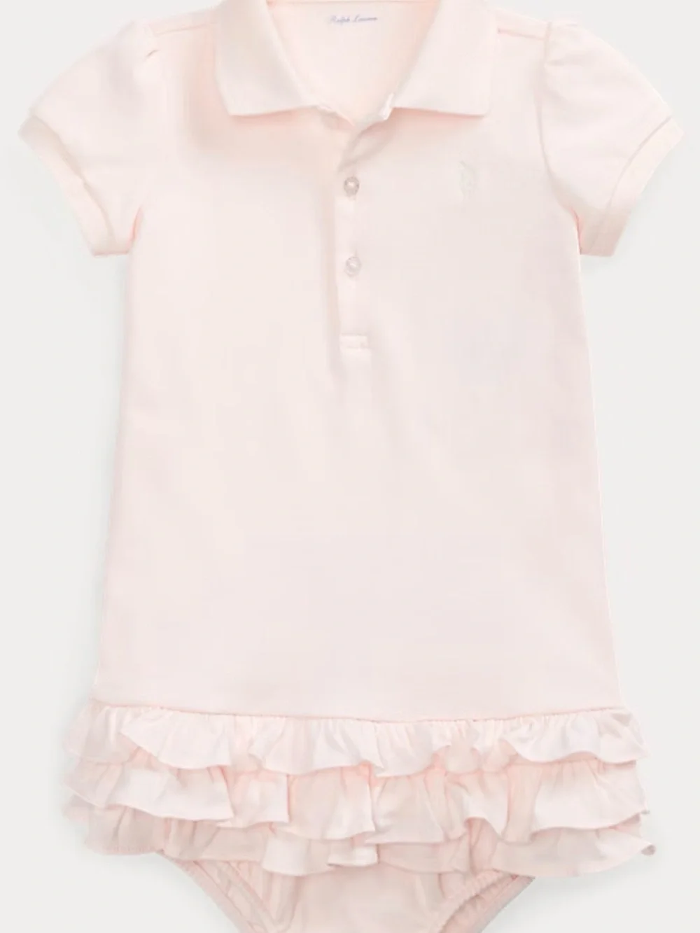 Ralph Lauren Pale Pink Polo Romper with Ruffle Hem 50%OFF SEND OFFER